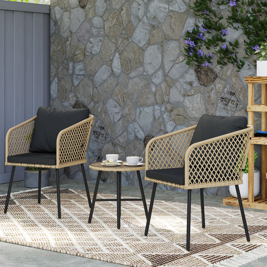 Three-Piece Cut-Out Rattan Chair and Table Set - Brown/Black