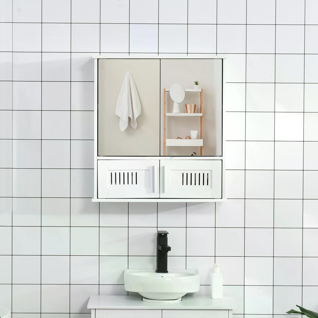 kleankin Wall Mirror Cabinet: Double Door Storage with Adjustable Shelf, White | Aosom UK