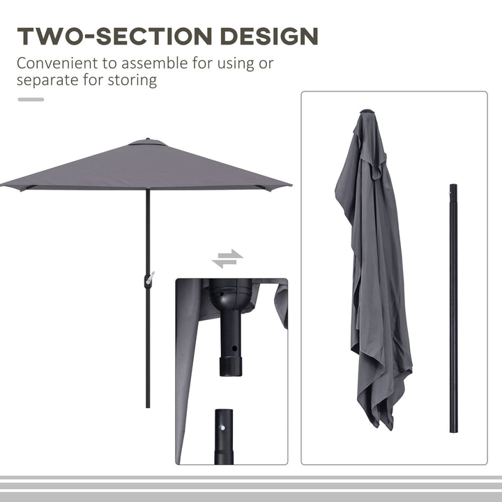 Balcony Half Parasol Semi Round Umbrella Patio Crank Handle (2.3 m, Grey)- NO BASE INCLUDED