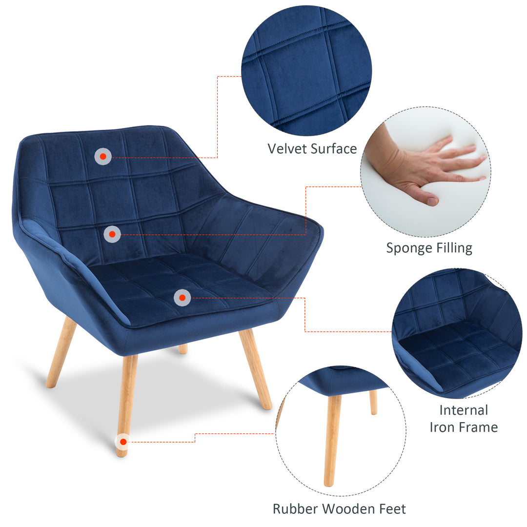 Armchair HOMCOM Accent Chair Wide Arms Slanted Back Padding Iron Frame Wooden Legs Home Bedroom Furniture Seating Blue | Aosom UK