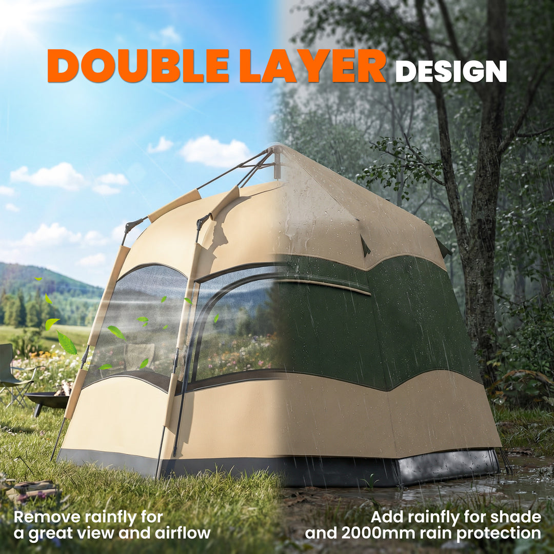 Double Layer Instant Pop Up Tent with Rainfly, Portable Camping Shelte