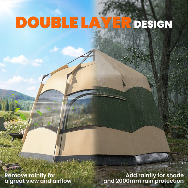 Double Layer Instant Pop Up Tent with Rainfly, Portable Camping Shelte