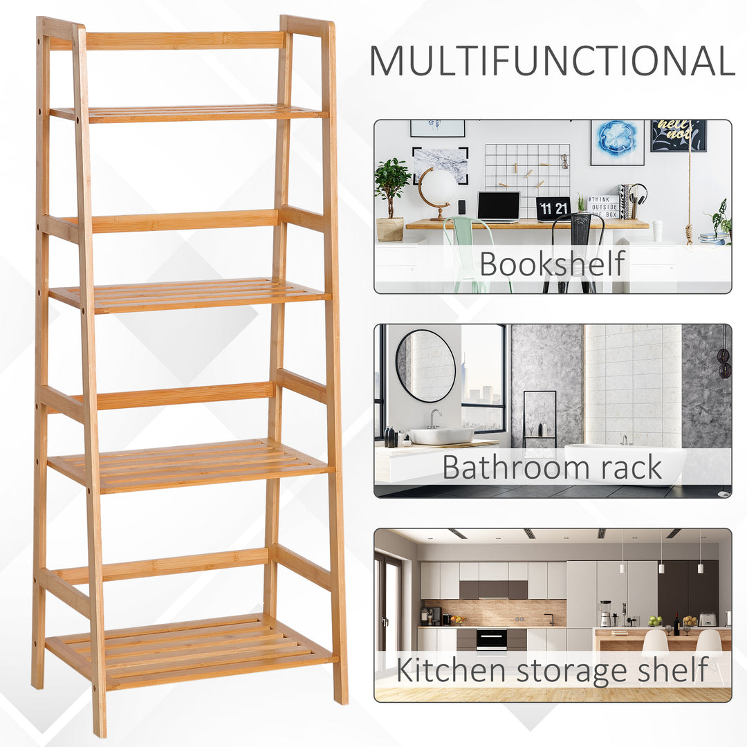 Bamboo Ladder Shelf, 4-Tier Bookshelf, Freestanding Bookcase for Living Room, Study, Bedroom, Home Office, 48 x 31.5 x 120cm, Natural Wood Effect