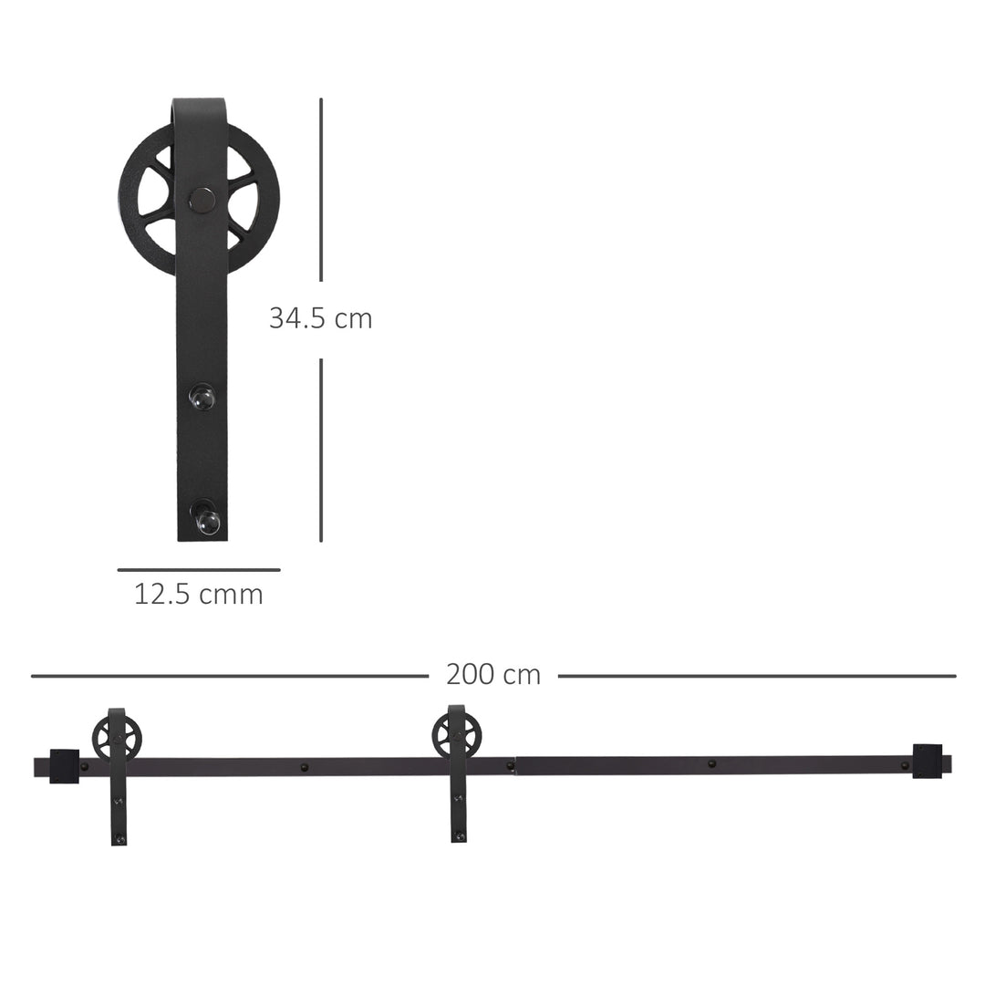 6.6 FT/ 2000mm Carbon Steel Sliding Barn Door Kits Hardware Closet Set Track System for Single Wooden Door Industrial Wheel Style Roller