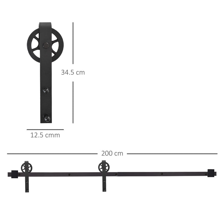 6.6 FT/ 2000mm Carbon Steel Sliding Barn Door Kits Hardware Closet Set Track System for Single Wooden Door Industrial Wheel Style Roller