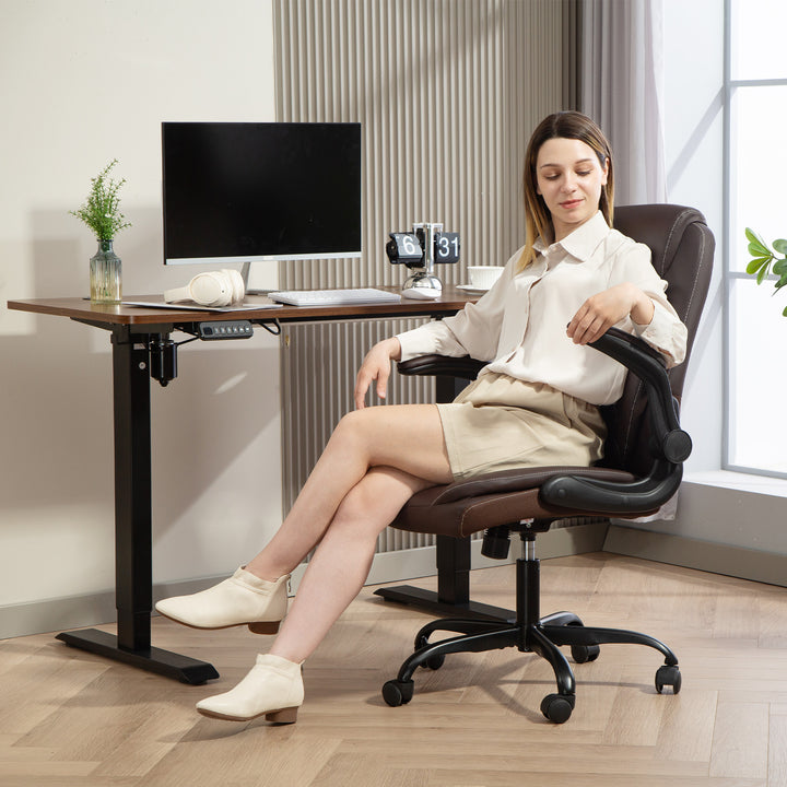 Faux Leather Office Chair. with Flip-Up Armrests - Brown