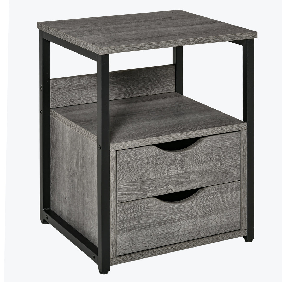 Industrial Side Table with Drawer, Sofa Table, Bedside Cabinet with Storage Shelf, Slim Nightstand for Living Room, Bedroom, Grey