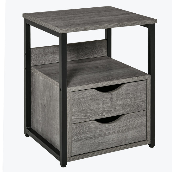 Industrial Side Table with Drawer, Sofa Table, Bedside Cabinet with Storage Shelf, Slim Nightstand for Living Room, Bedroom, Grey