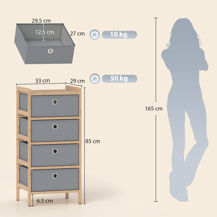 Chest of Drawers, 4 Fabric Drawers Narrow Dresser with Bamboo Frame, L