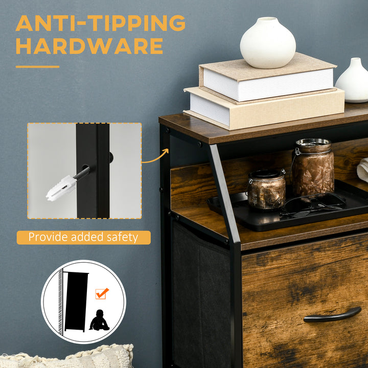 MCL Bedroom Chest of Drawers, Industrial 5 Fabric Drawer Dresser with Open Shelf for Living Room, Rustic Brown