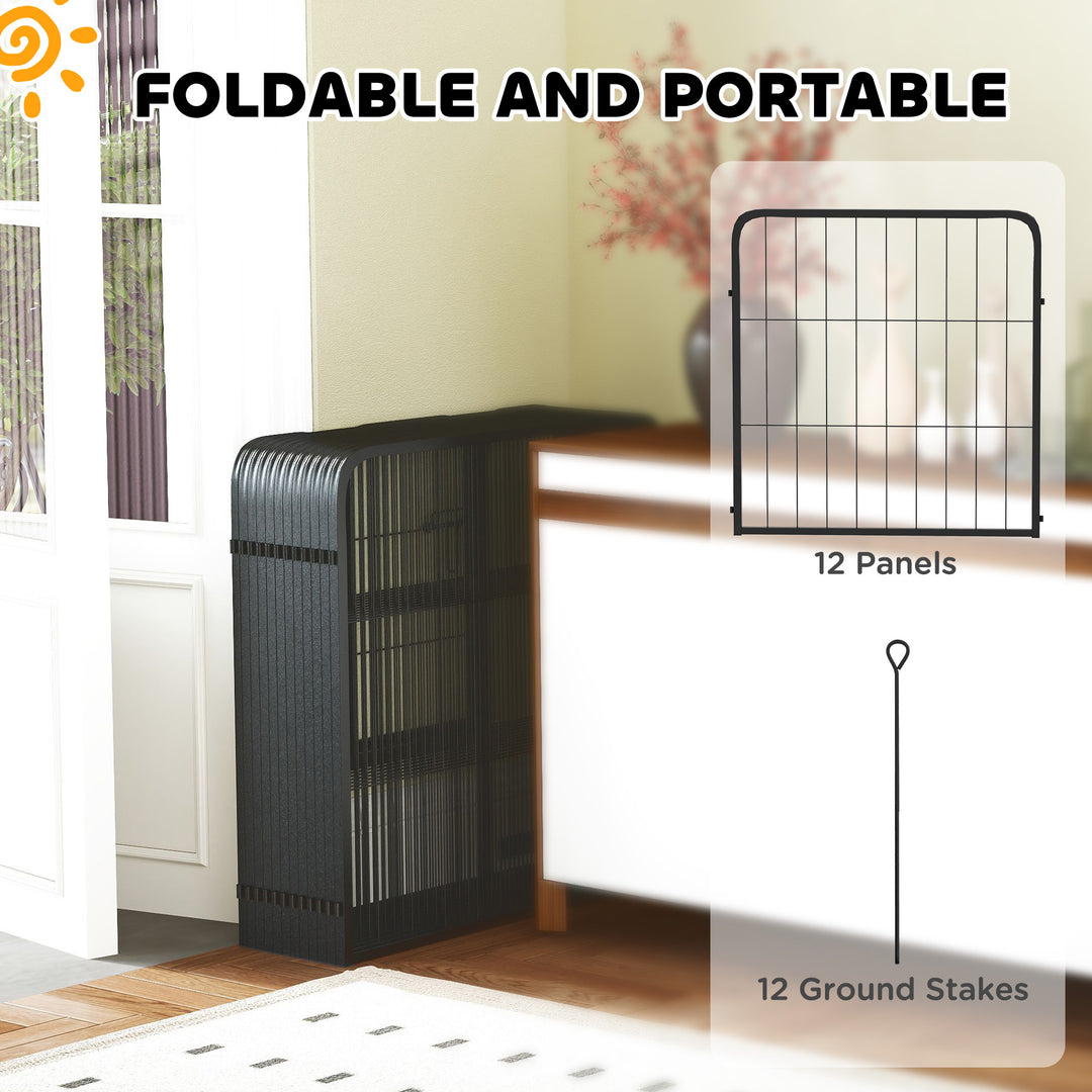 12-Panel Solid Dog Playpen with Doors, for Small Dogs, 60cm High, Black