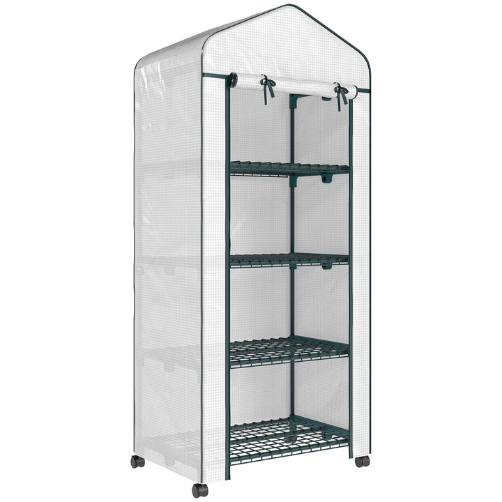 4 Tier Mini Portable Greenhouse Compact Plant Grow Shed Metal Frame PE
