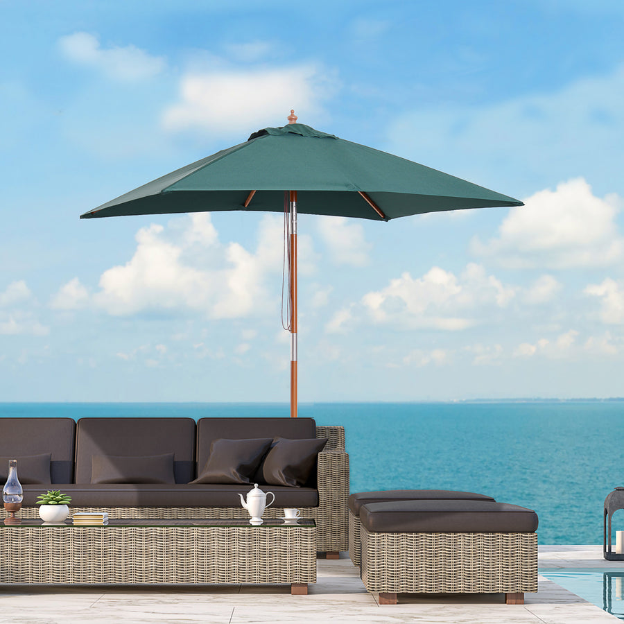 2m x 1.5m Garden Parasol Umbrella with Tilting Sunshade Canopy, Outdoor Market Table Umbrella with Wood and Bamboo Frame, Green