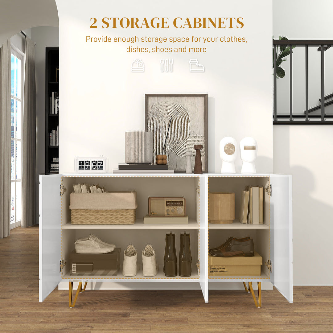 HOMCOM Storage Cabinet with High Gloss Front, Freestanding Sideboard with Adjustable Shelves, Soft-Close Doors and Gold Tone Hairpin Legs | Aosom UK