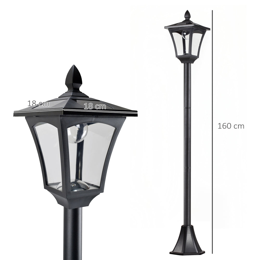 Outsunny Outdoor Solar Powered Post Lamp Sensor Dimmable LED Lantern Bollard Pathway 1.6M Tall – Black