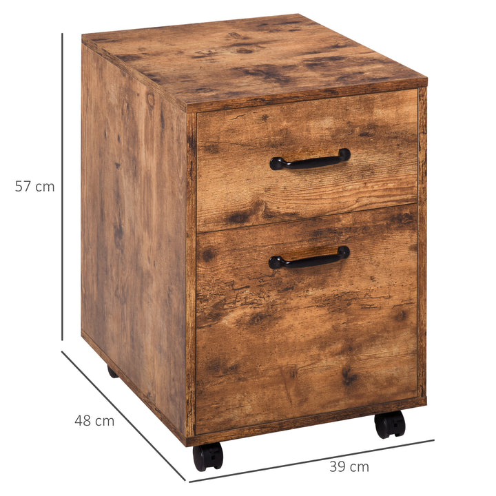 Rolling File Cabinet with 2 Drawers, Mobile Filing Cabinet with Hanging File Folder for Letter Sized Documents, Rustic Brown