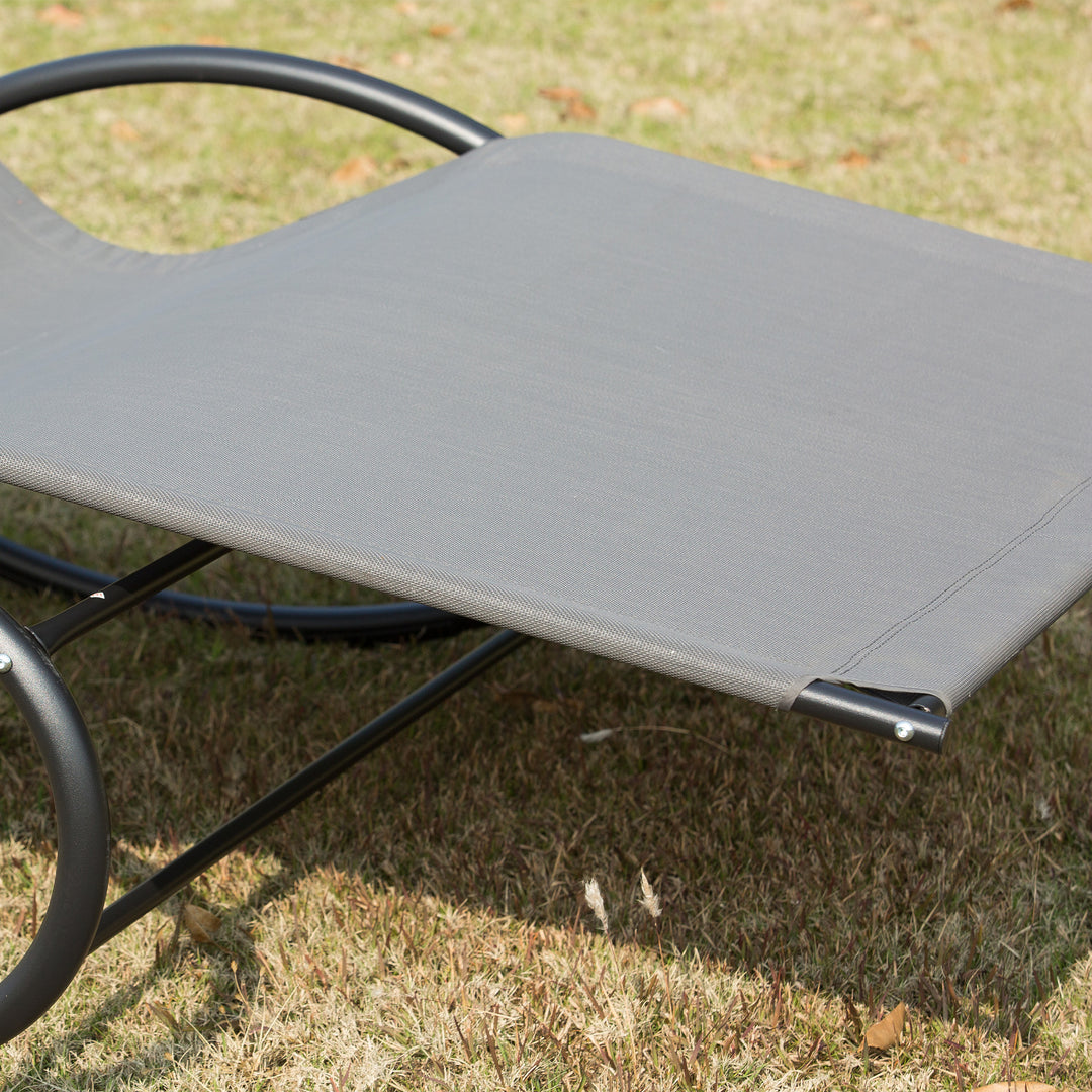 MCL Double Sun Lounger, Rocking Lounger Sunbed Daybed with Armrest and Headrest Pillow, for Two, For Outdoor Patio Garden, Grey