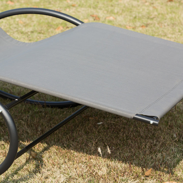 MCL Double Sun Lounger, Rocking Lounger Sunbed Daybed with Armrest and Headrest Pillow, for Two, For Outdoor Patio Garden, Grey