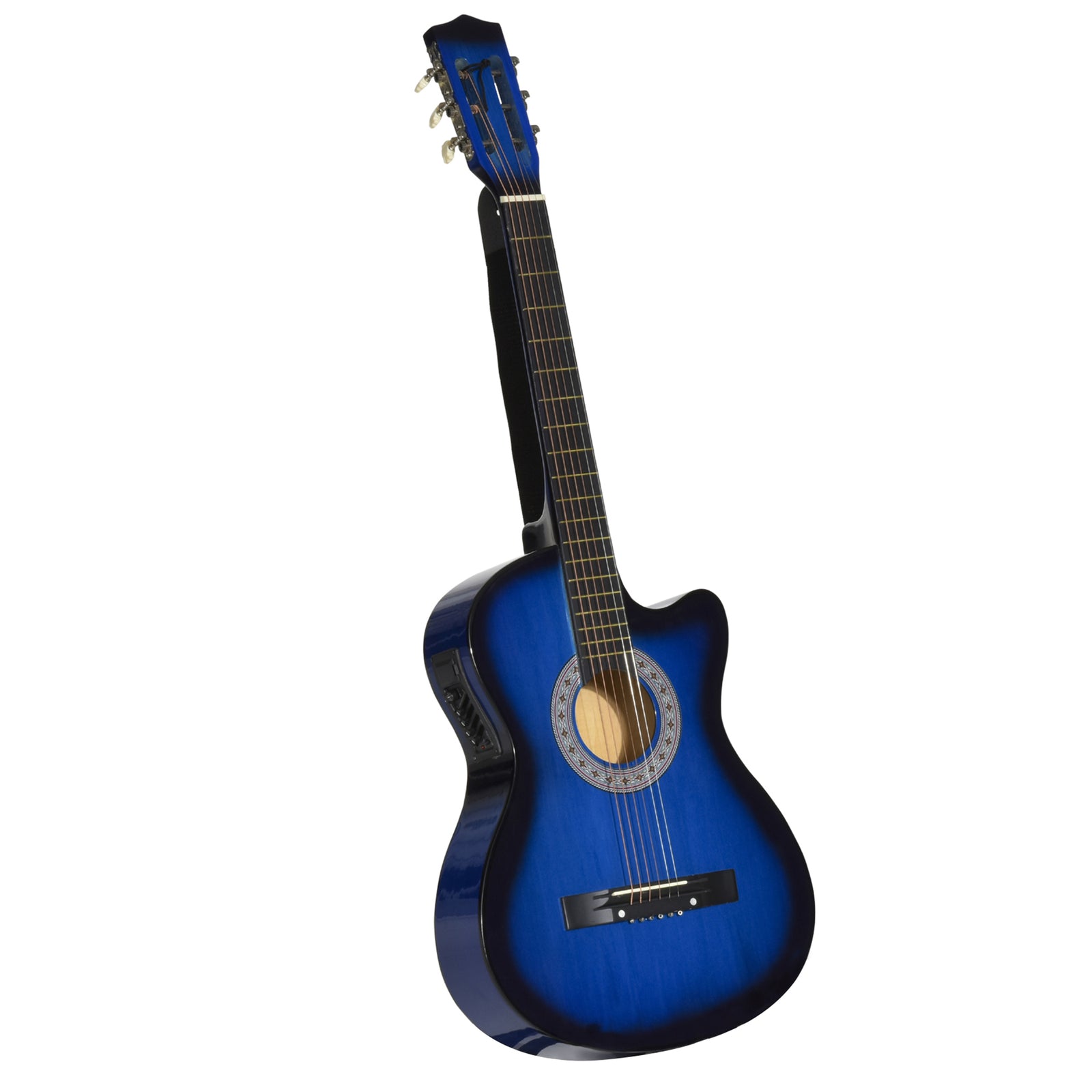 38 Inch Full Size Blue Classical Acoustic Electric Guitar Kids Guitar and Junior Guitar Premium Gloss Finish w/Case - Blue