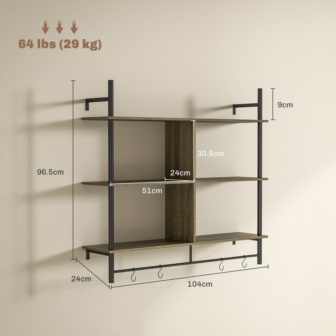 Three-Tier Floating Shelf - Grey Wood Effect