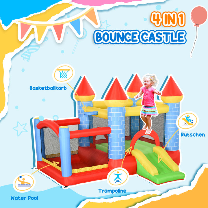 MCL Kids Bounce Castle Inflatable Trampoline Slide Pool Basket for Kids Age 3-10, 3 x 2.75 x 2.1m