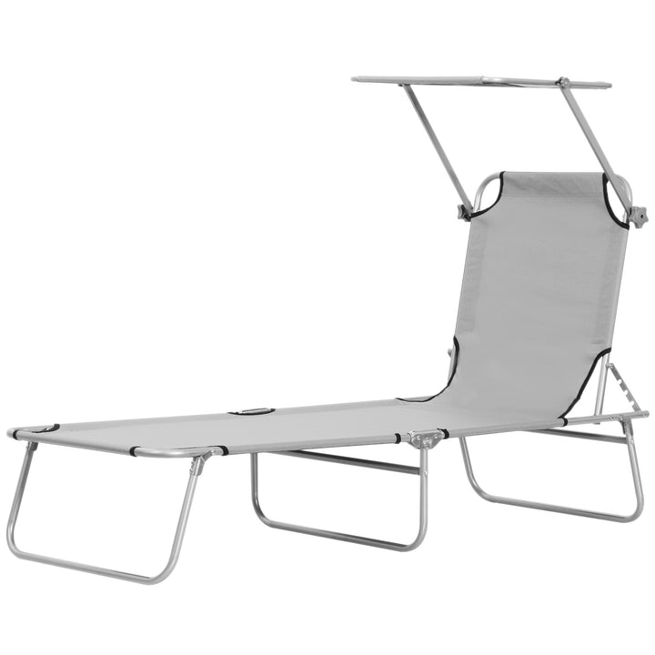 Outsunny Folding Recliner Chair with Adjustable Back and Sun Shade, Perfect for Outdoor Patio & Garden, Light Grey | Aosom UK