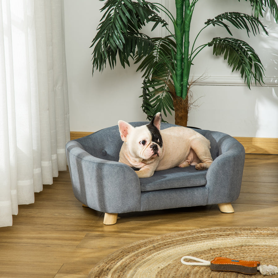 Dog Sofa Bed Pet Chair Couch with Water Resistant Fabric, Kitten Lounge with Soft Cushion, Wooden Frame for Mini Size Dogs - Grey