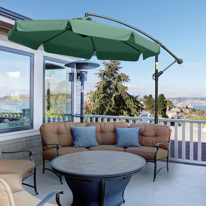 2.7m Garden Parasol Cantilever Umbrella with Crank Handle and Cross Base for Outdoor, Hanging Sun Shade, Green