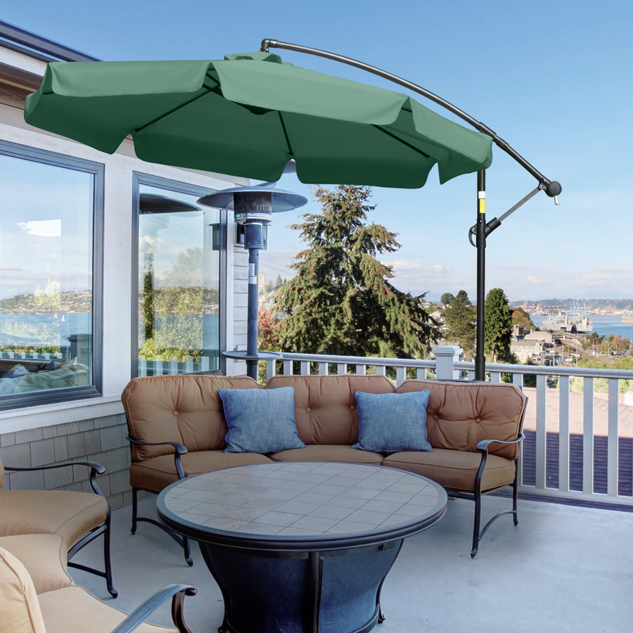 2.7m Garden Parasol Cantilever Umbrella with Crank Handle and Cross Base for Outdoor, Hanging Sun Shade, Green