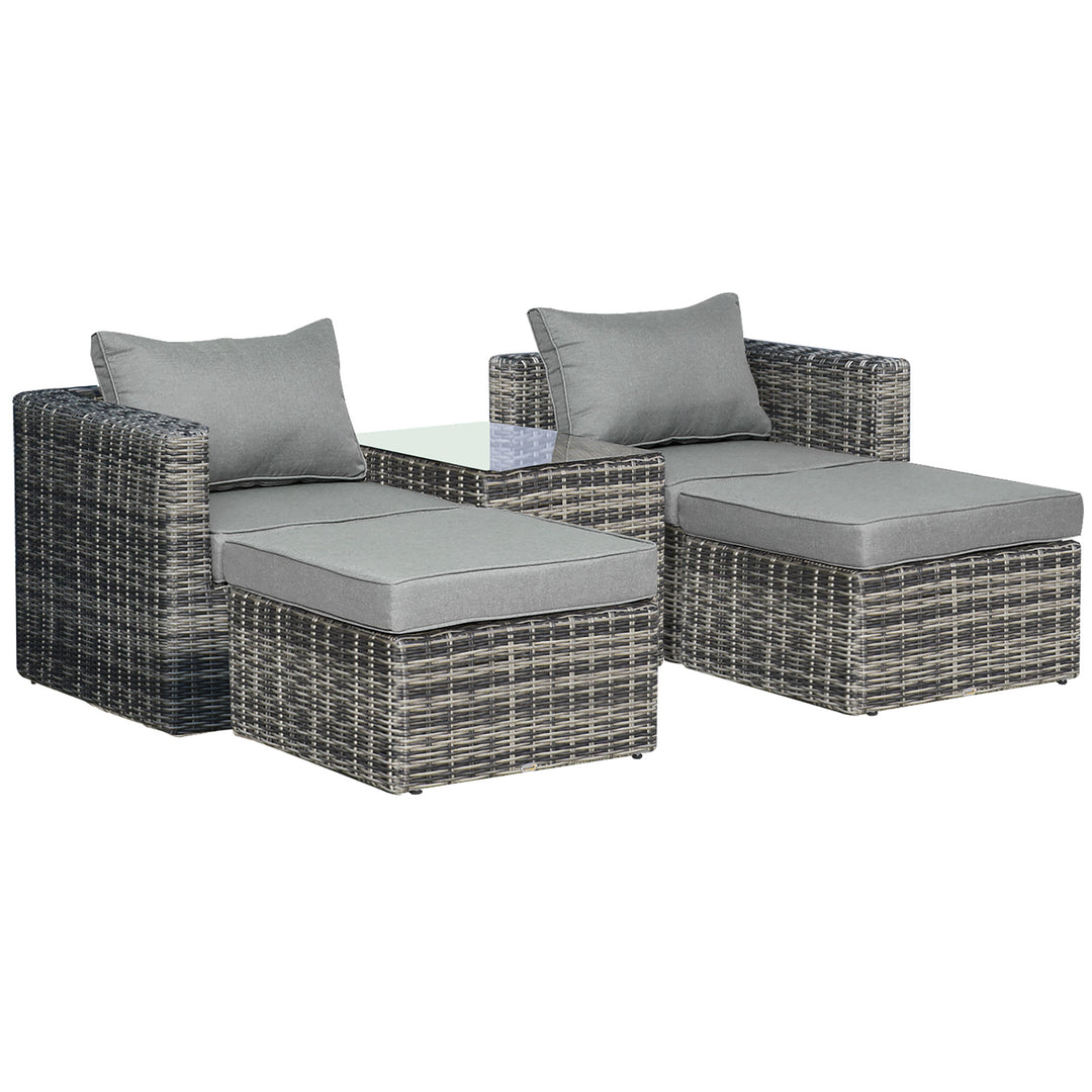 Five Piece Rattan Armchair, Stool and Table Set - Mixed Grey