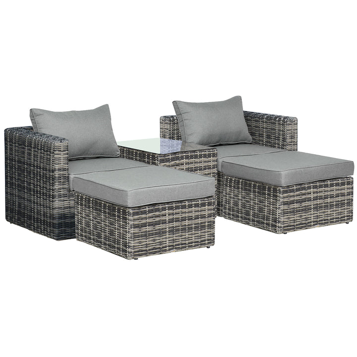 Five Piece Rattan Armchair, Stool and Table Set - Mixed Grey