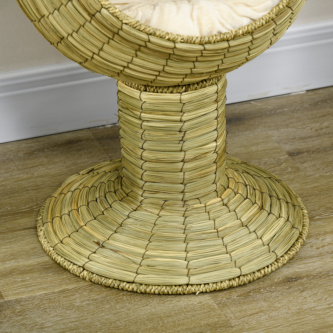 Raised Detachable Cat house, Natural Mat Grass Cat Bed, with Cushion