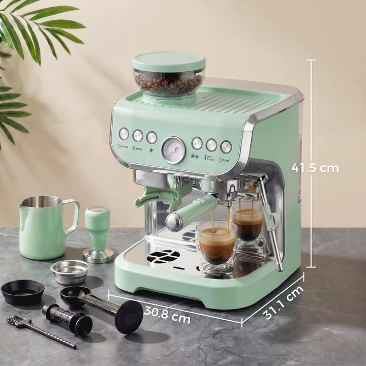 15 Bar Coffee Machine, with Adjustable Grind, Steamer and Accessories 