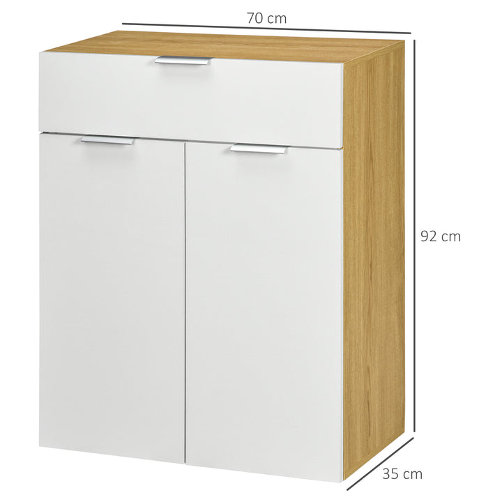 HOMCOM Modern Storage Cabinet, High Gloss Slim Sideboard with Drawer, Door Cupboard, Adjustable Shelves, White and Natural