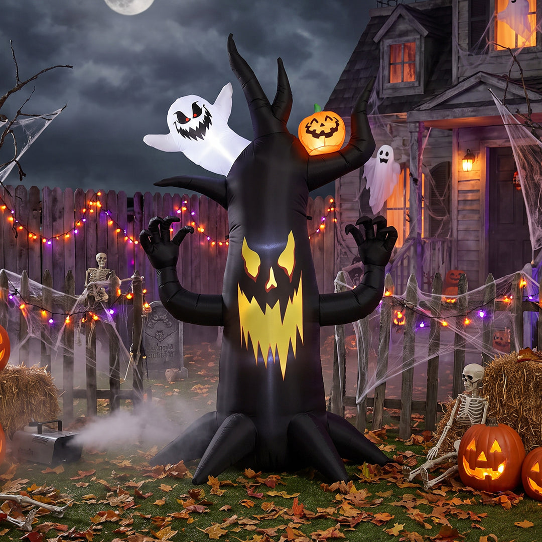 8 FT Halloween Inflatable Spooky Tree, Blow Up Decoration with Ghost a