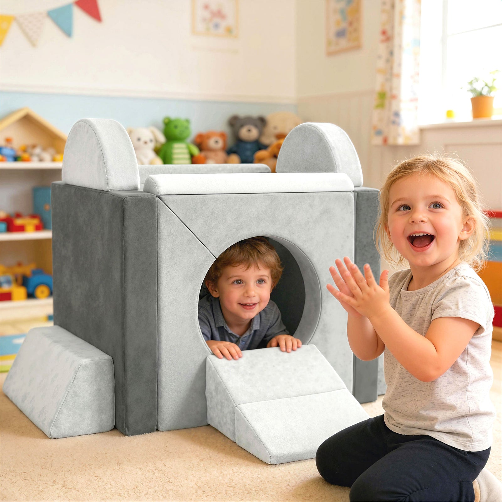 Kids Play Sofa, 12 Pieces Foam Modular Soft Play Set for Playroom, Chi
