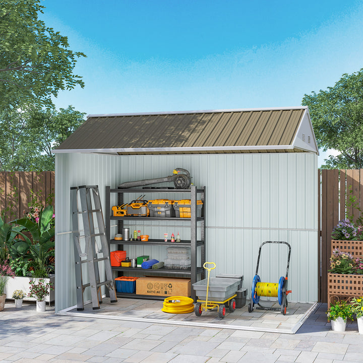 8 x 6 ft Galvanised Garden Shed, Outsoor Metal Storage Shed with Double Doors Window Air Vents for Patio, Lawn, Grey