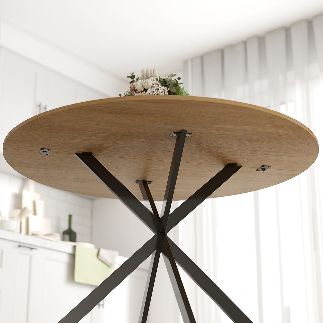 Dining Table for 4, 120 cm Industrial Kitchen Table with Wood Effect Tabletop and Steel Legs