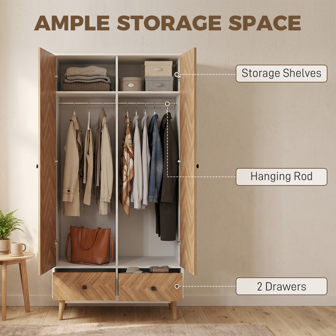 Cabinet Wood-Effect Sticker Surface, Modern Wardrobe with 2 Hanging Ro