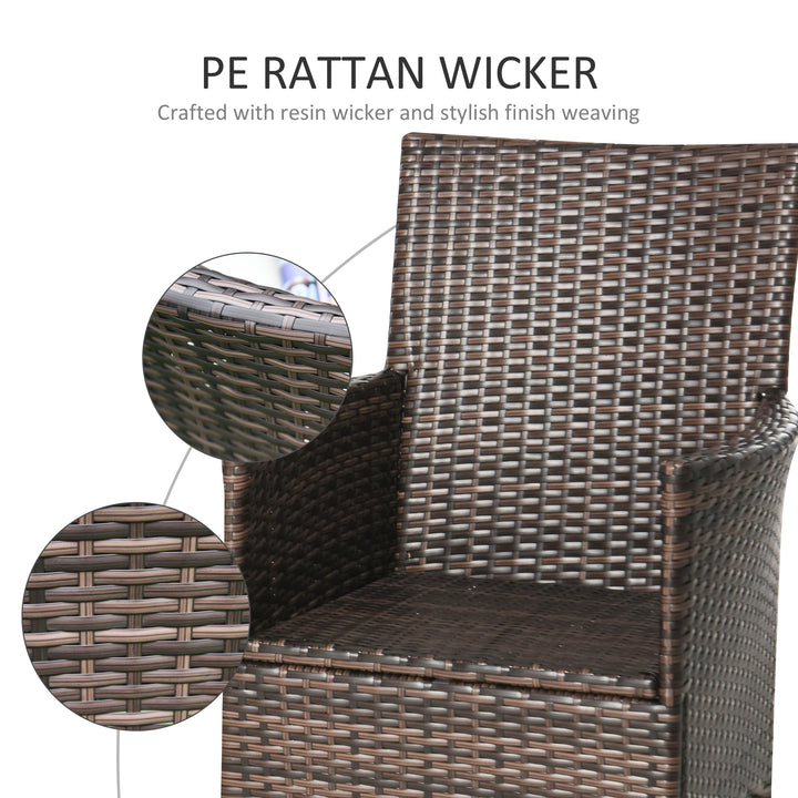 Outsunny Rattan 2 Seater Outdoor Armchair, Dining Chair with Armrests and Cushions for Garden Patio, Mixed Brown