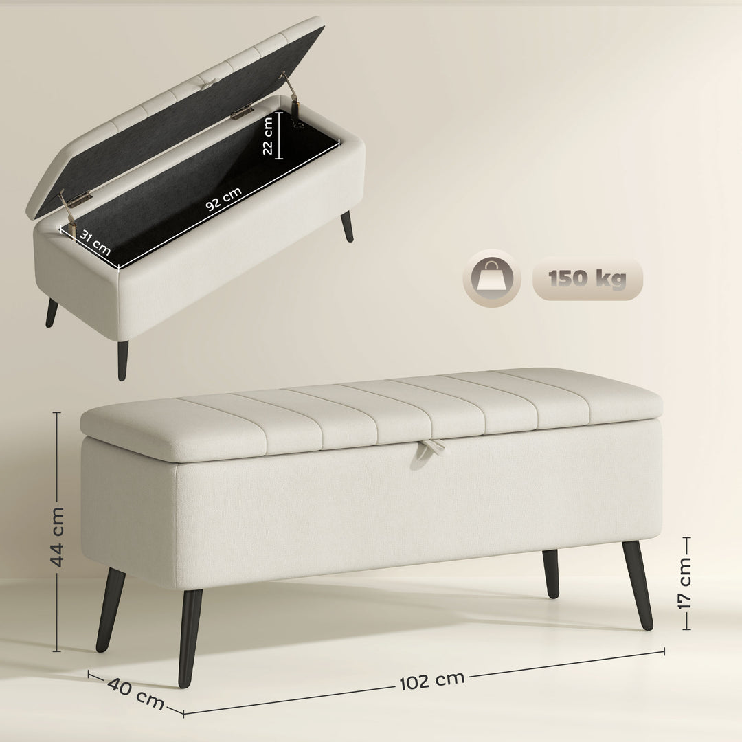 Linen-Look 92 x 31cm Storage Ottoman - Cream White