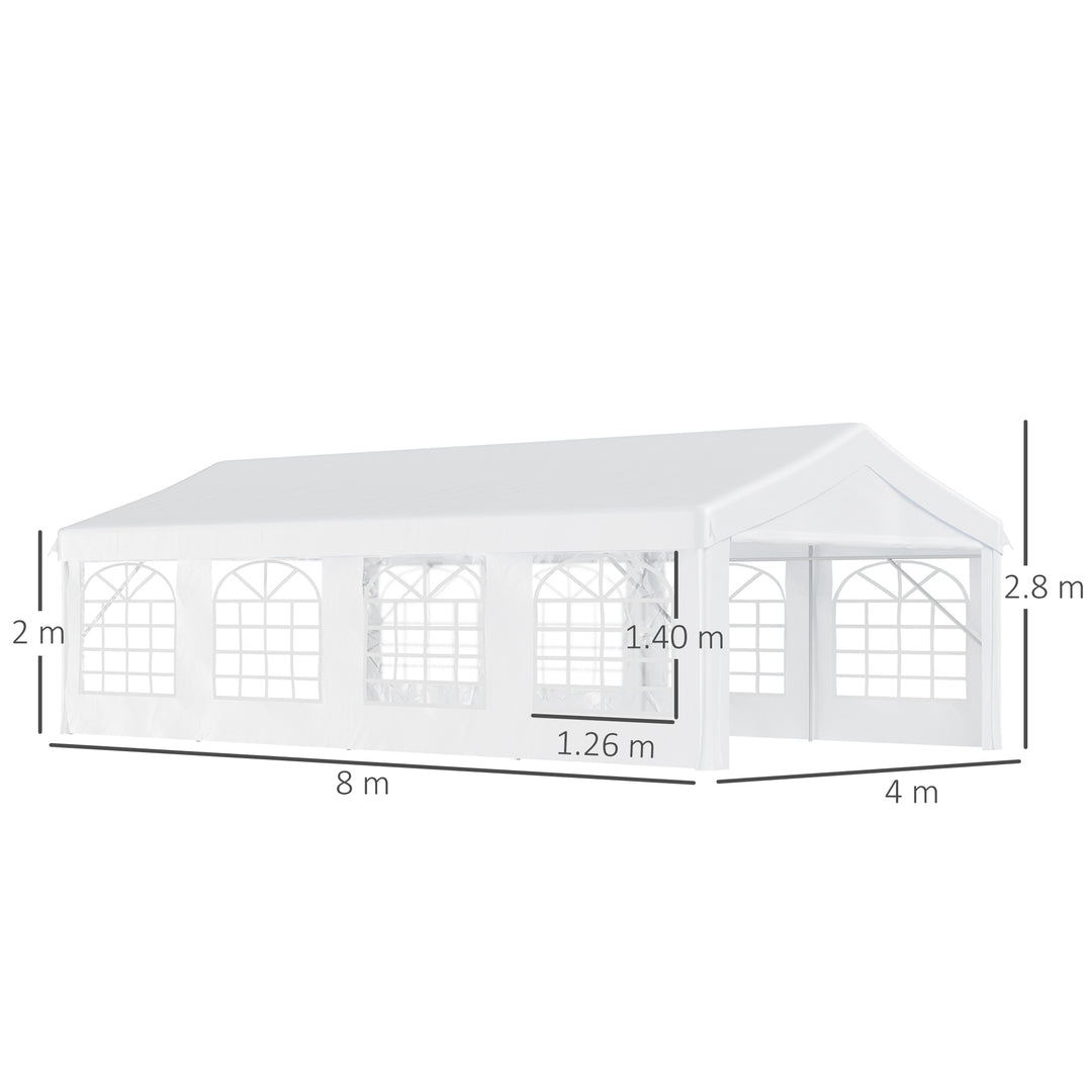 MCL 8m x 4m Garden Gazebo Marquee Wedding Shelter Level 4 Wind Protection, White