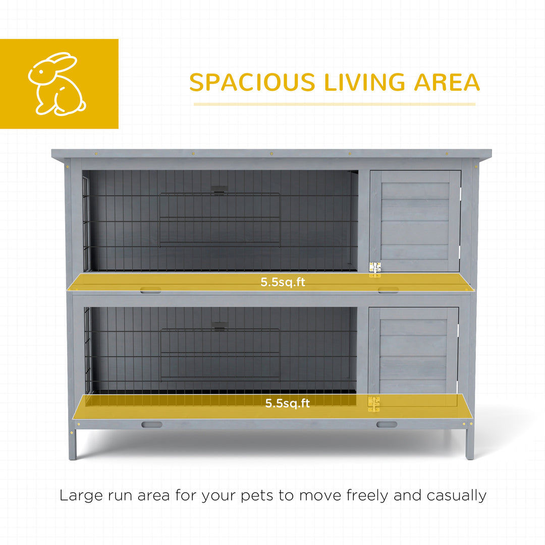Rabbit Hutch Outdoor Guinea Pig Hutch Bunny Cage with No-Leak Trays, Divider, 136 x 50 x 93cm, Grey