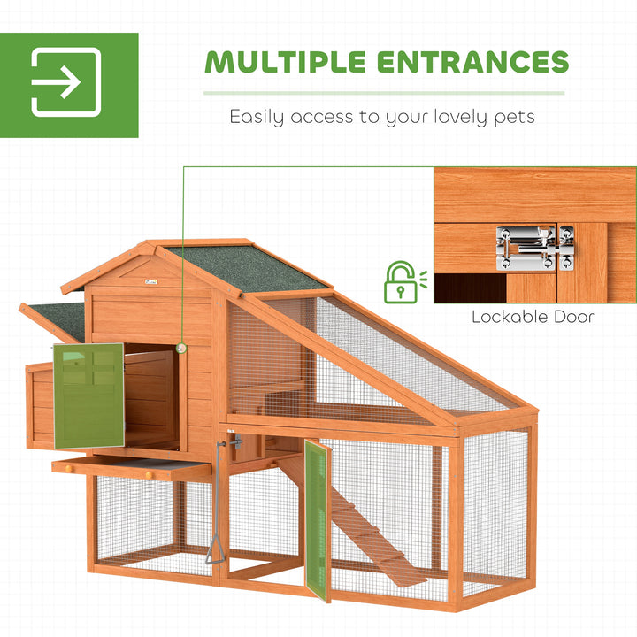 Wooden Chicken Coop with Run, Nesting Box, Slide-out Tray, Ramp, Perches, Asphalt Roof, 179 x 67 x 115cm