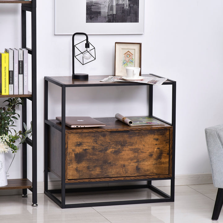 HOMCOM Industrial Side Table: Retro Steel-Frame Unit with Drawer, Open Shelf, Two-Tone Finish