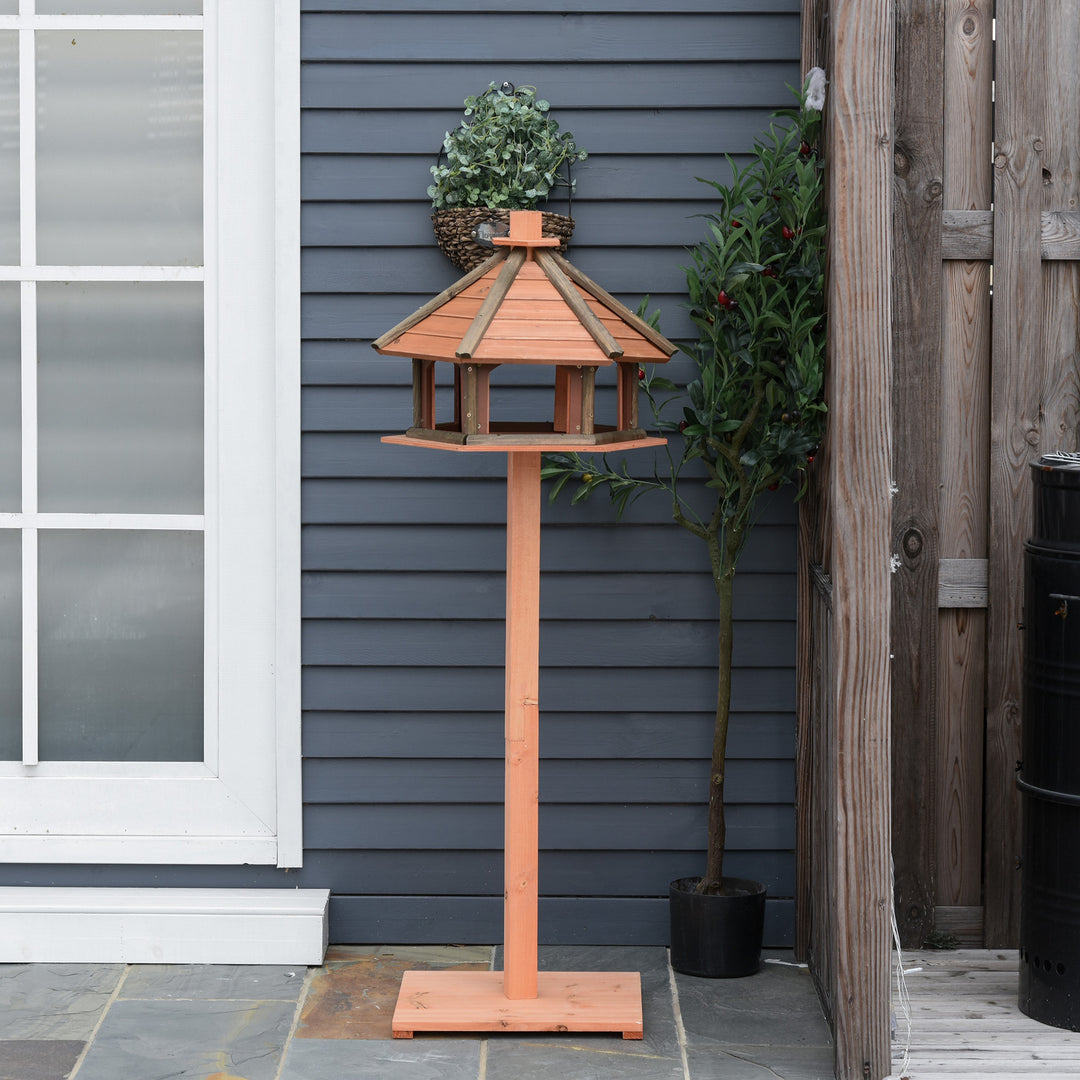 Wooden Bird Table Bird Feeding Station Playstand with Roof 130Hcm for Outdoor Brown