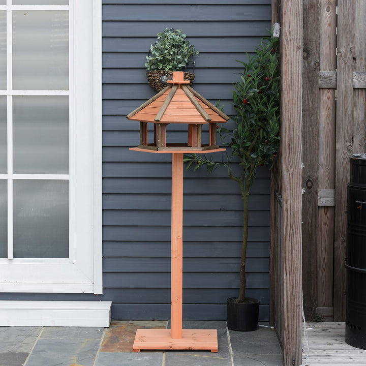 Wooden Bird Table Bird Feeding Station Playstand with Roof 130Hcm for Outdoor Brown