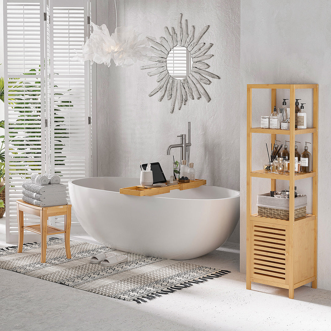 140cm Tall Bathroom Cabinet, Freestanding Storage Unit w/ 3 Shelves, Utility Organiser Cupboard for Home Kitchen