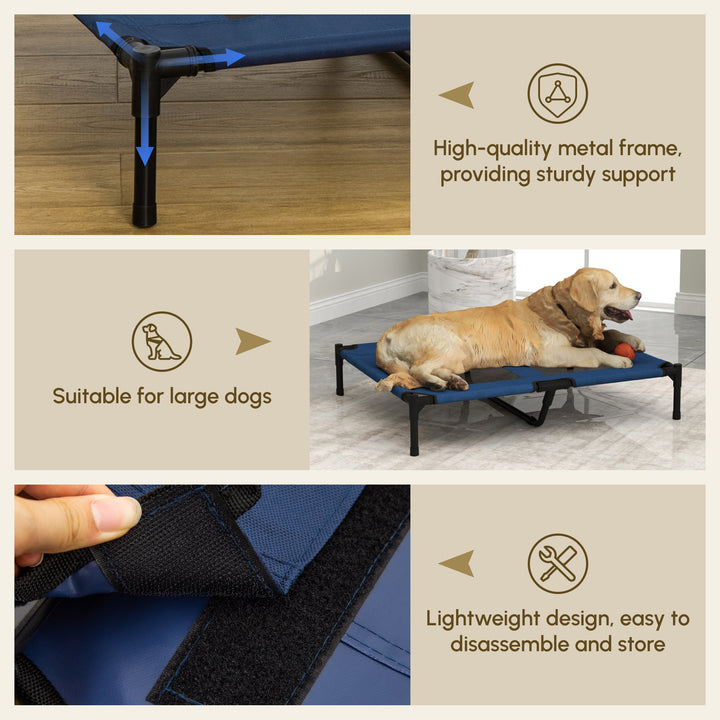 Raised Dog Bed Cat Elevated Lifted Puppy Pet Elevated Cot Portable Camping Basket – Blue (Large)
