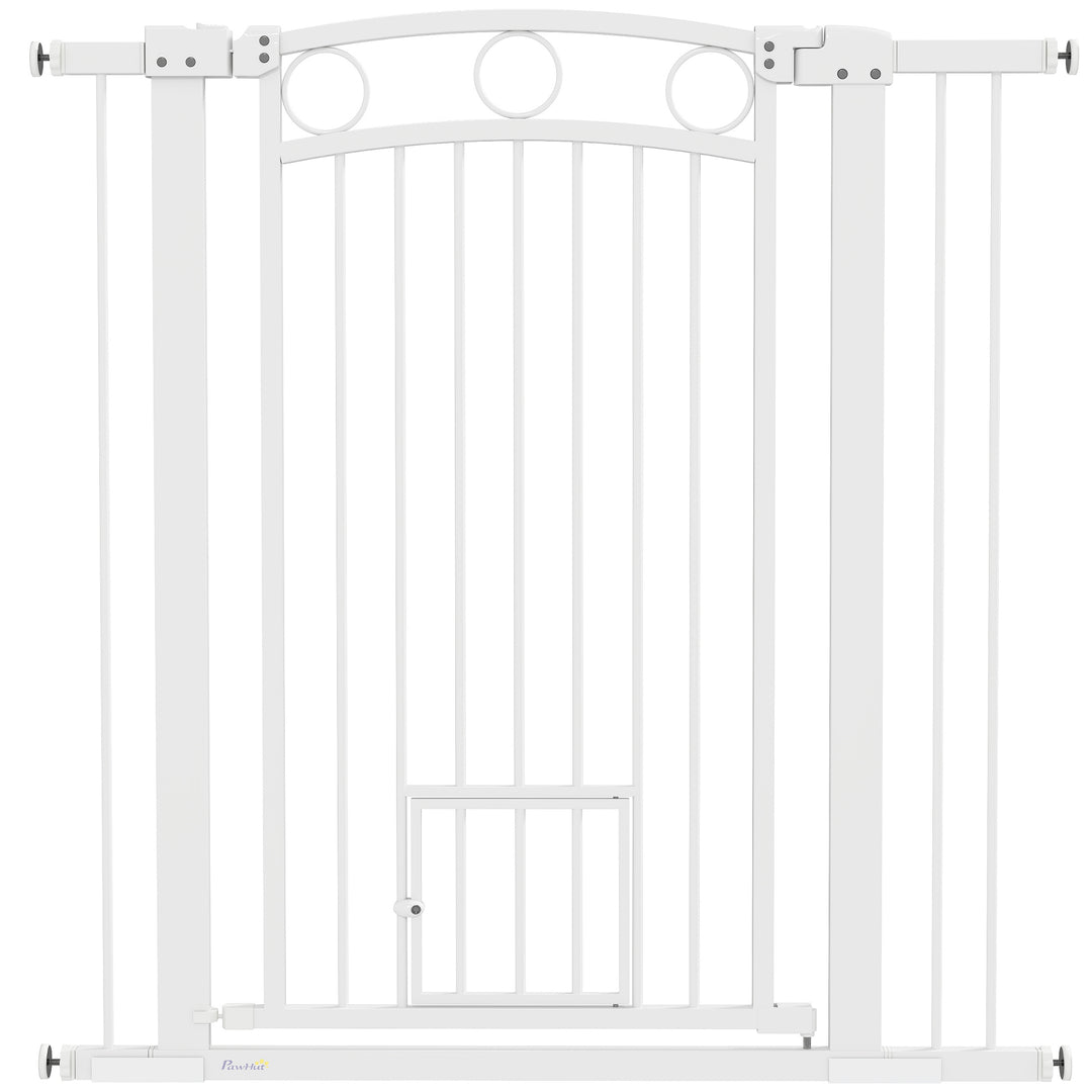 106cm Tall Dog Gate with Cat Door, 7cm and 14cm Extensions, for Stairs, Doorways, 76-104cm Width